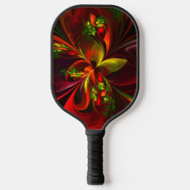 Modernes Abstraktes Muster des Roten Grünen Blumen Pickleball Schläger