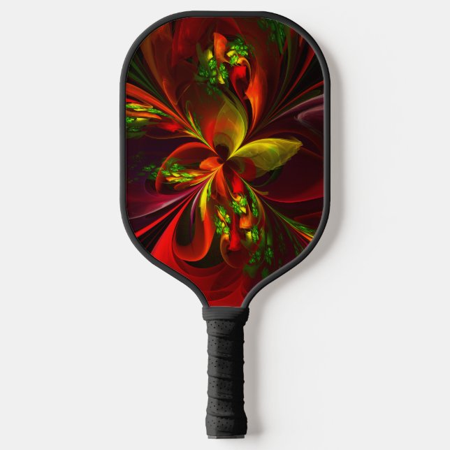 Modernes Abstraktes Muster des Roten Grünen Blumen Pickleball Schläger (Vorderseite)