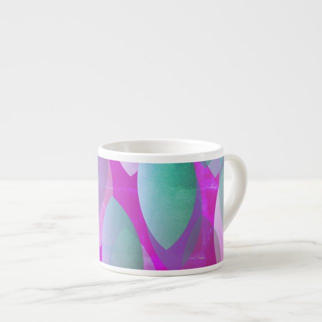 Modernes Abstraktes Muster | Magenta Lila Pink Aqu Espressotasse (Vorderseite Rechts)