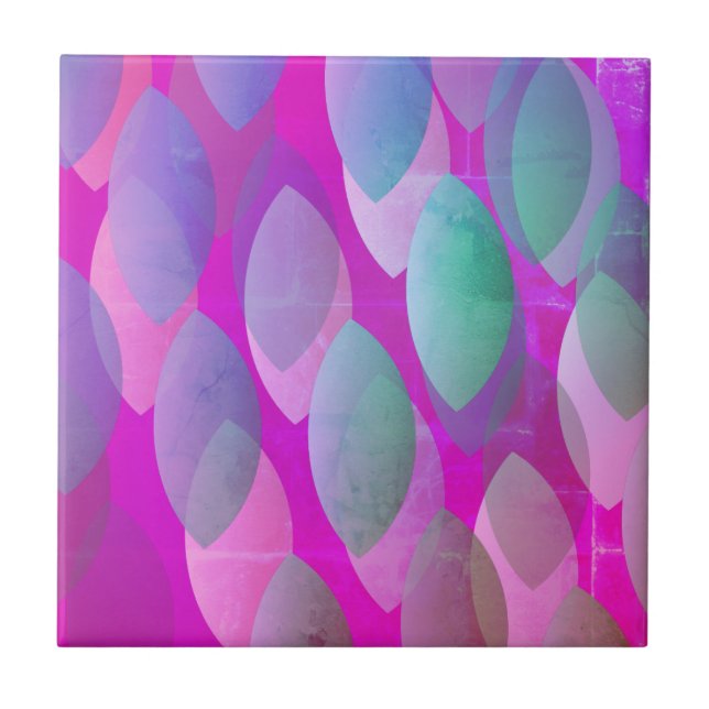 Modernes Abstraktes Muster | Magenta Lila Pink Aqu Fliese (Vorderseite)