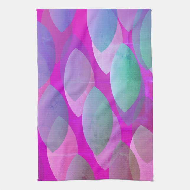 Modernes Abstraktes Muster | Magenta Lila Pink Aqu Geschirrtuch (Vertikal)