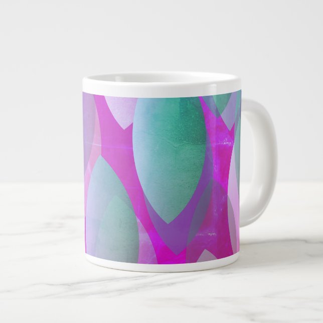 Modernes Abstraktes Muster | Magenta Lila Pink Aqu Jumbo-Tasse (Vorderseite Rechts)