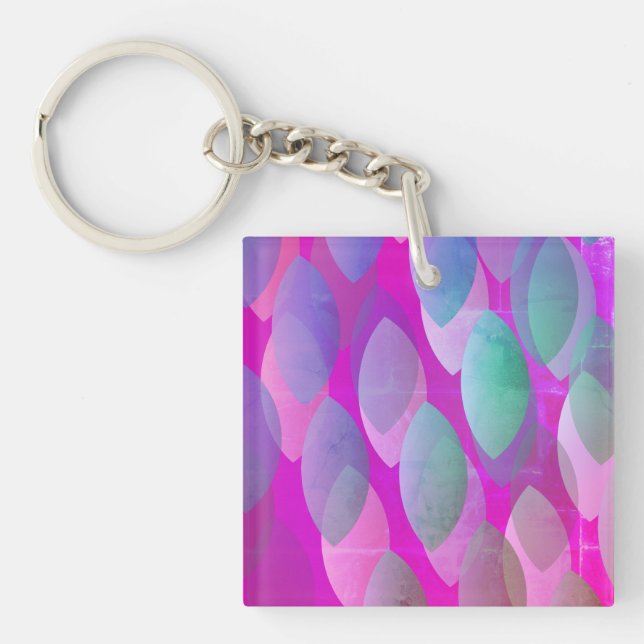 Modernes Abstraktes Muster | Magenta Lila Pink Aqu Schlüsselanhänger (Vorderseite)