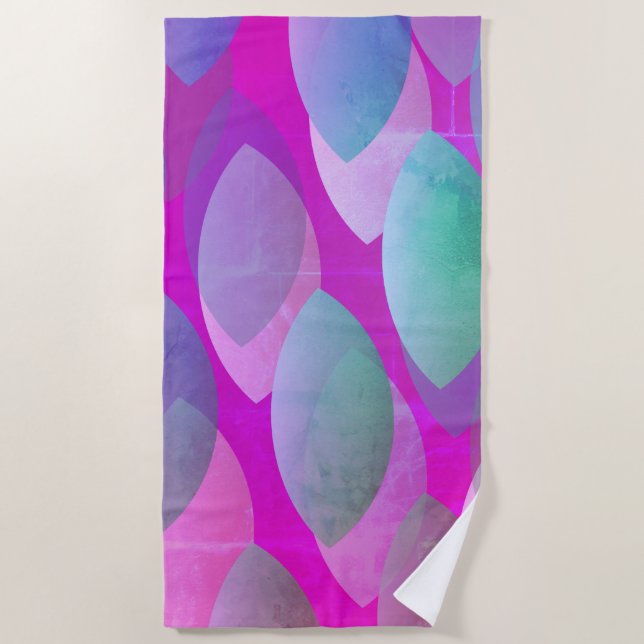 Modernes Abstraktes Muster | Magenta Lila Pink Aqu Strandtuch (Vorderseite)