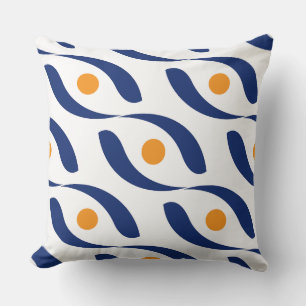 Modernes Abstraktes Navy Blue, Orange und White Co Kissen