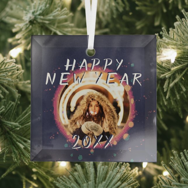 Modernes Abstraktes Neues Jahr 2023 Foto Ornament Aus Glas (Insitu)