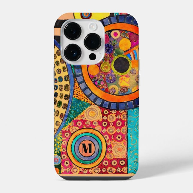 Modernes Abstraktes Patchwork-Muster Monogramm iPhone 14 Pro Hülle (Rückseite)