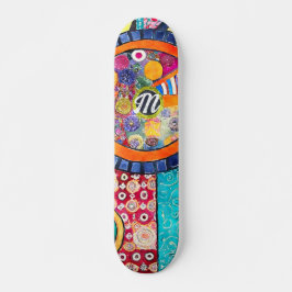 Modernes Abstraktes Patchwork-Muster Monogramm Skateboard