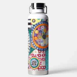 Modernes Abstraktes Patchwork-Muster Monogramm Trinkflasche
