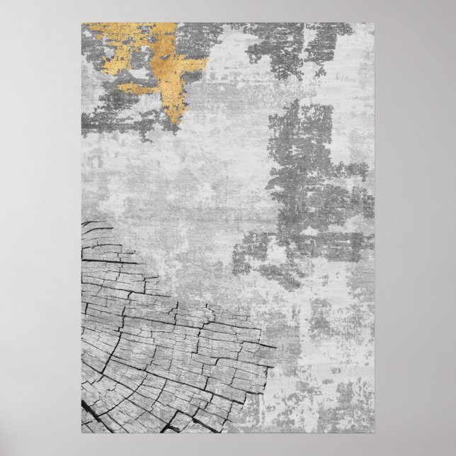 Modernes Abstraktes Poster aus Gold und Grau (Vorne)