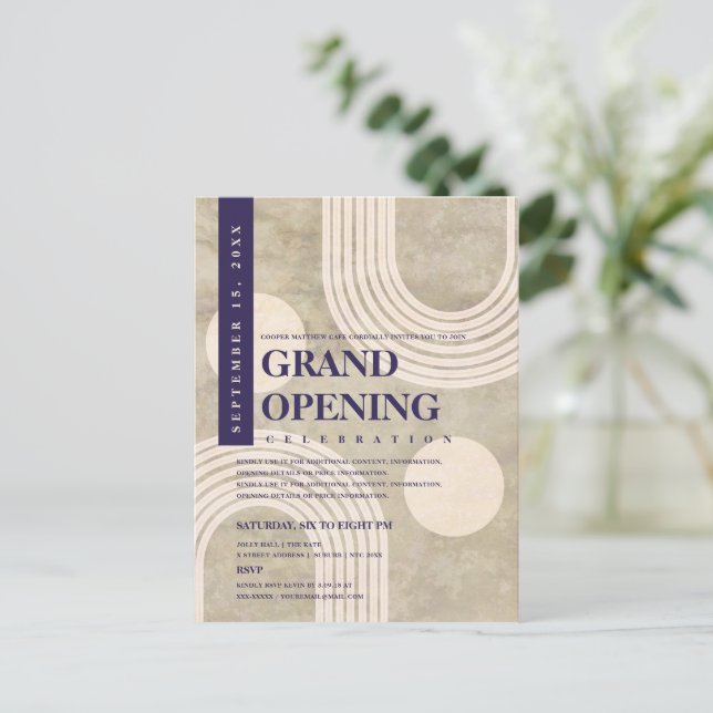 Modernes Abstraktes Rainbow Navy Blue Grand Openin Einladungspostkarte (Stehend Vorderseite)
