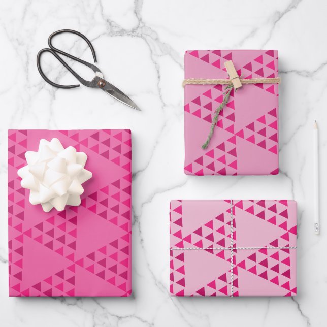 modernes abstraktes Retro-geometrisches Rosa Geschenkpapier Set (Vorderseite)