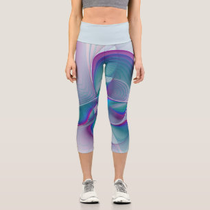 Modernes Abstraktes Rosa Blau Türkisches Fraktal K Capri Leggings