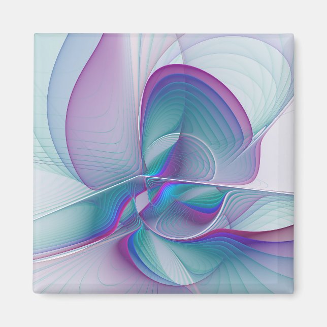 Modernes Abstraktes Rosa Blau Türkisches Fraktal K Magnet (Vorne)