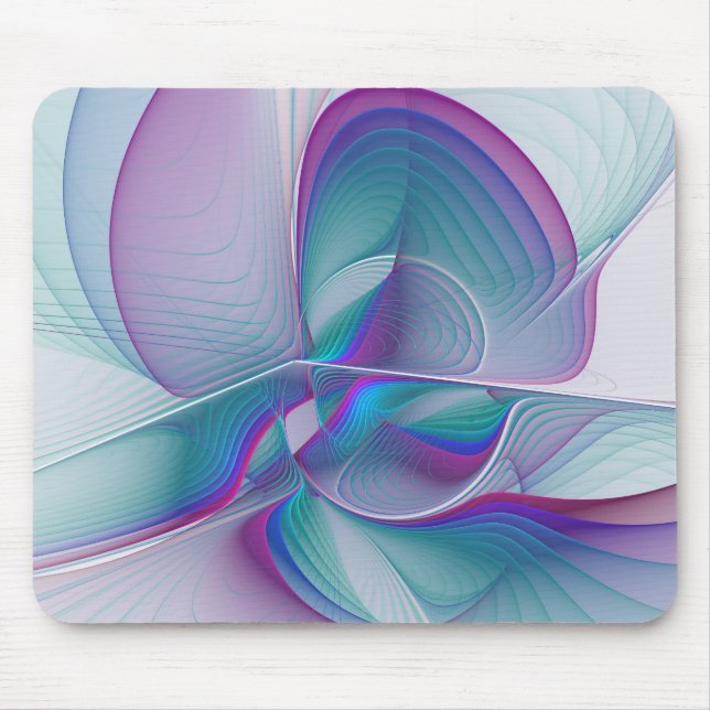 Modernes Abstraktes Rosa Blau Türkisches Fraktal K Mousepad (Vorne)