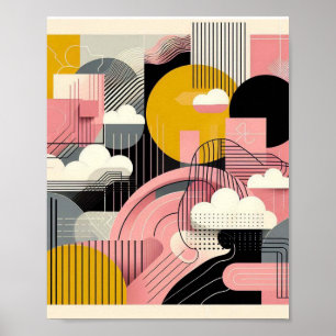 Modernes Abstraktes rosa Gelbschwarz Poster