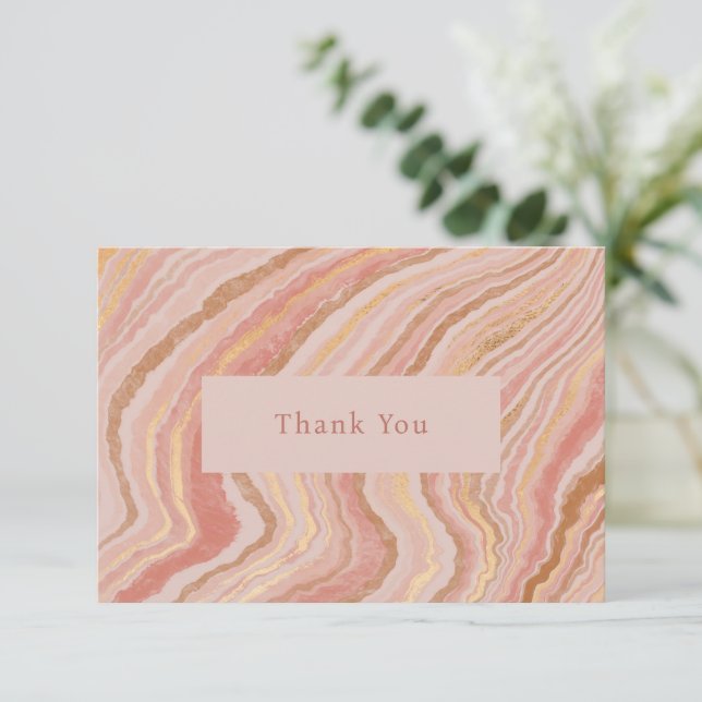 Modernes Abstraktes Rosa und Gold Dankeskarte (Stehend Vorderseite)