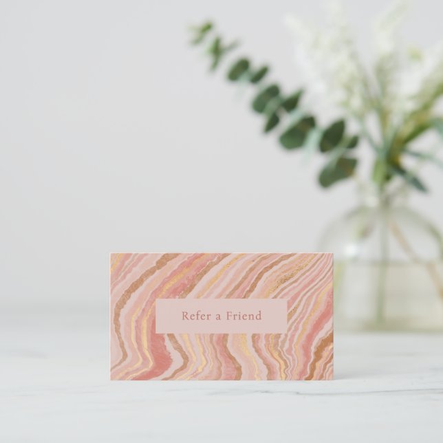 Modernes Abstraktes Rosa und Gold Empfehlungskarte (Stehend Vorderseite)