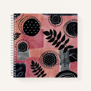 Modernes Abstraktes Rosa und Schwarzes Botanisches Notizbuch