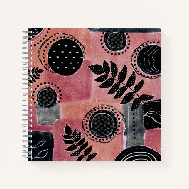 Modernes Abstraktes Rosa und Schwarzes Botanisches Notizbuch (Vorderseite)