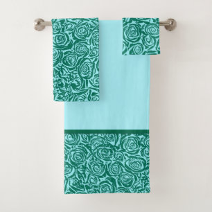 Modernes abstraktes Rosen-Muster, aquamarin und Badhandtuch Set