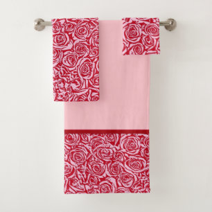 Modernes abstraktes Rosen-Muster, Rose rot und Badhandtuch Set