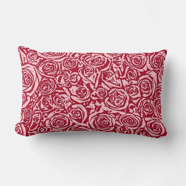 Modernes abstraktes Rosen-Muster, Rose rot und Lendenkissen (Vorderseite)
