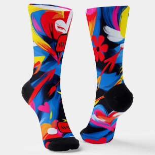 Modernes abstraktes Rot-Gelb-Monogramm Socken
