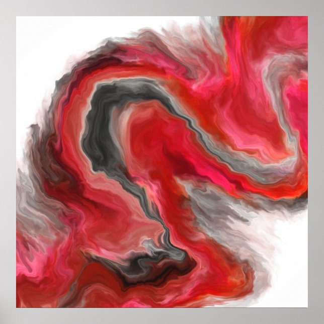 Modernes Abstraktes Rotes Schwarzes Wave Poster (Vorne)
