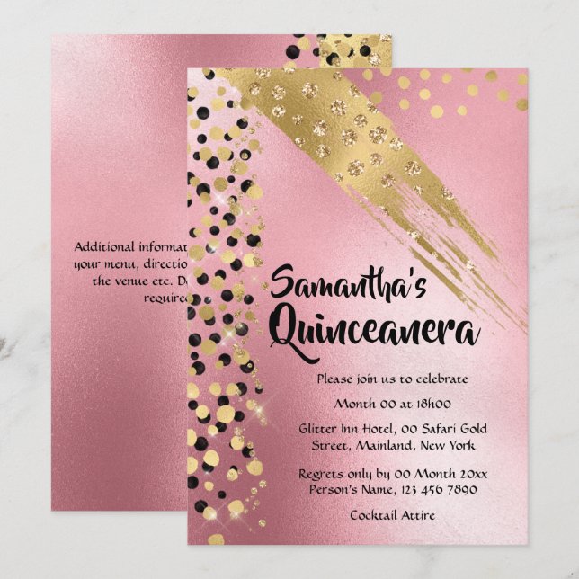 Modernes abstraktes Safari-Glitzer Gold Rosa Party Einladung (Vorne/Hinten)