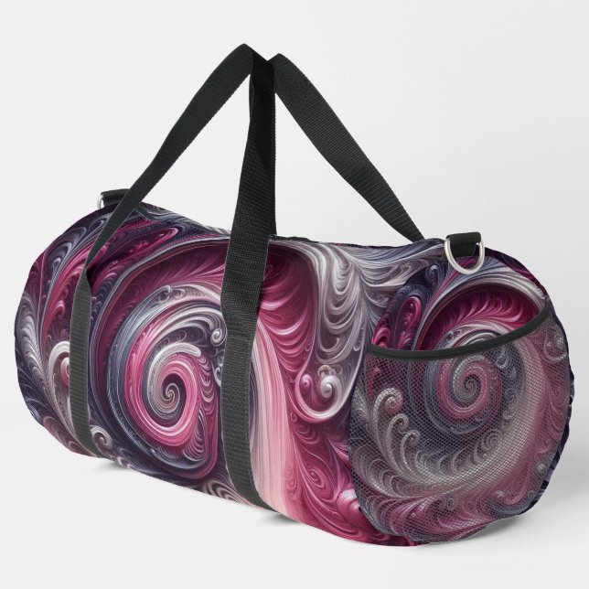 Modernes, Abstraktes, schlichtes Rosa und Lila Duffle Bag (Rechte Ecke)