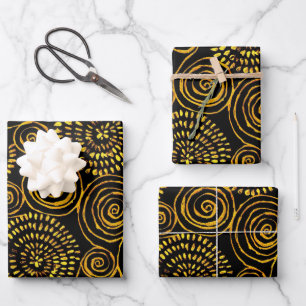 Modernes Abstraktes Schwarz-Gold-Geometrie-Muster Geschenkpapier Set