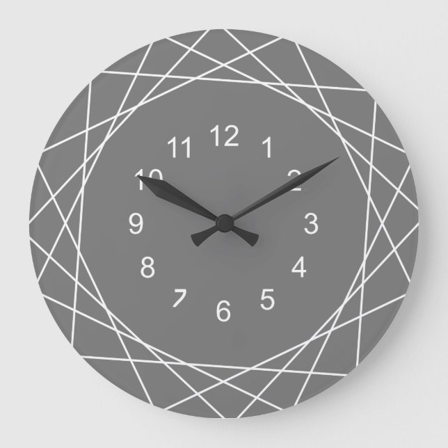 Modernes Abstraktes Schwarz und Grau Große Wanduhr (Vorderseite)