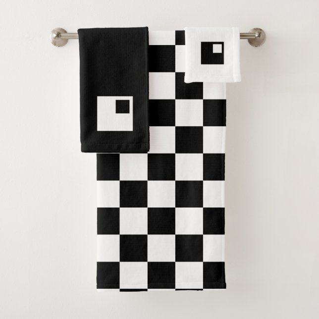 Modernes Abstraktes Schwarz/Weiß Badhandtuch Set (Insitu)