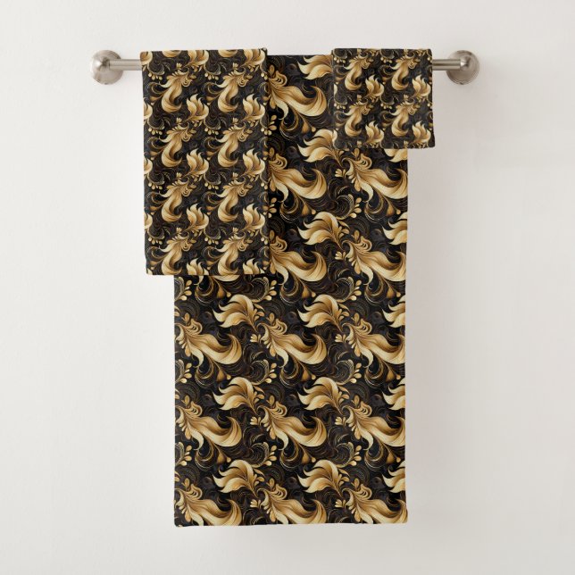 Modernes Abstraktes Set aus Gold und Schwarz (Insitu)