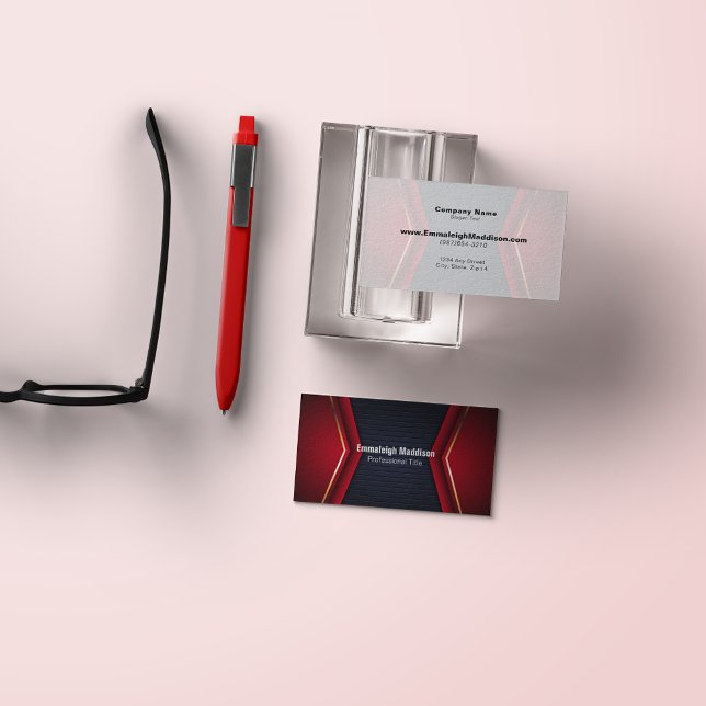 Modernes Abstraktes Sportdesign | Navy Blue Red Visitenkarte (Von Creator hochgeladen)