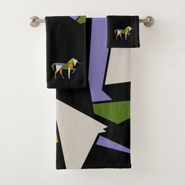 Modernes, Abstraktes Tangram Animal Badhandtuch Set (Insitu)
