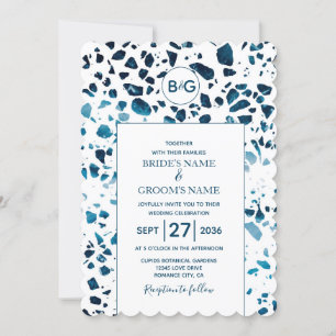 Modernes Abstraktes Terrazzo Mosaic Blue Wedding I Einladung