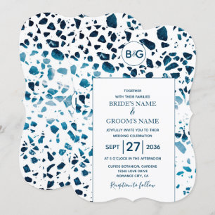 Modernes Abstraktes Terrazzo Mosaic Blue Wedding I Einladung