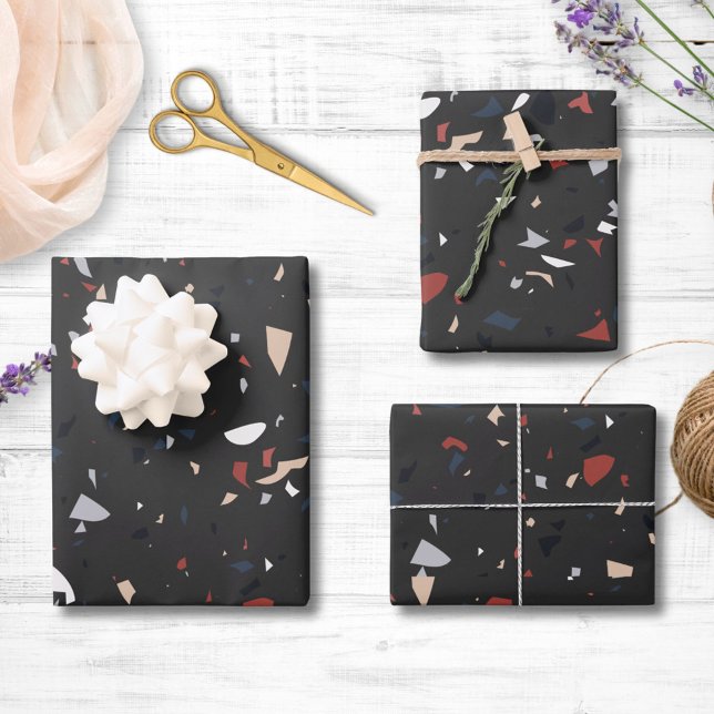 Modernes Abstraktes Terrazzo-Muster Geschenkpapier Set (In situ)