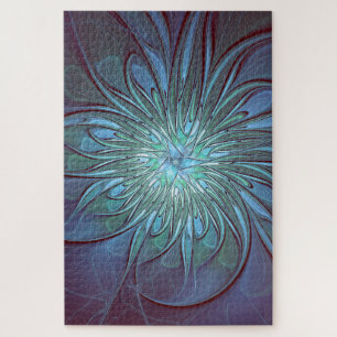 Modernes Abstraktes Trendy Blue Blume Fraktal Art