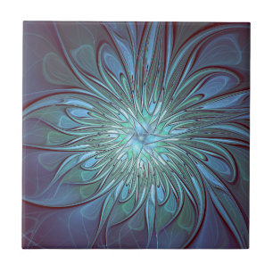 Modernes Abstraktes Trendy Blue Blume Fraktal Art Fliese