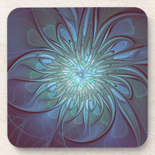 Modernes Abstraktes Trendy Blue Blume Fraktal Art Getränkeuntersetzer