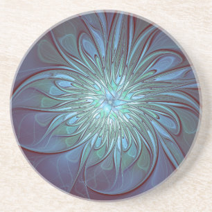 Modernes Abstraktes Trendy Blue Blume Fraktal Art Getränkeuntersetzer