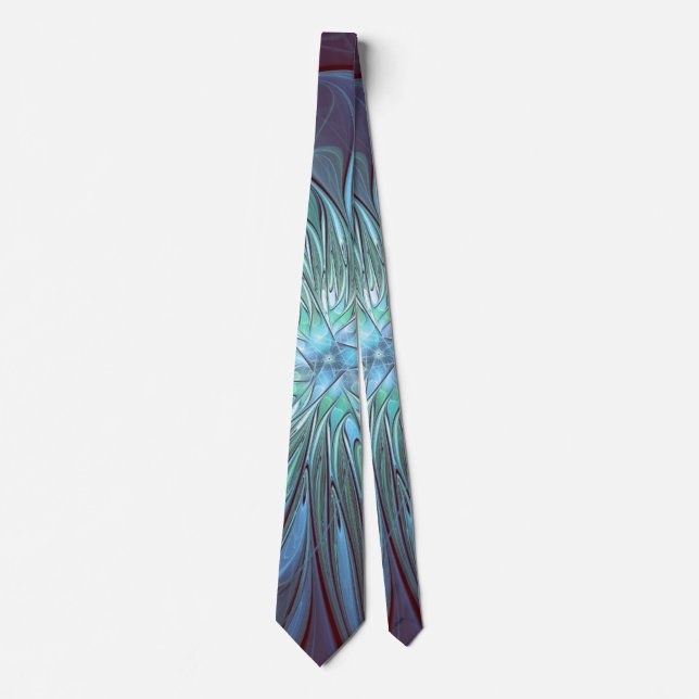 Modernes Abstraktes Trendy Blue Blume Fraktal Art Krawatte (Vorderseite)
