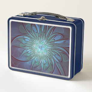 Modernes Abstraktes Trendy Blue Blume Fraktal Art Metall Brotdose