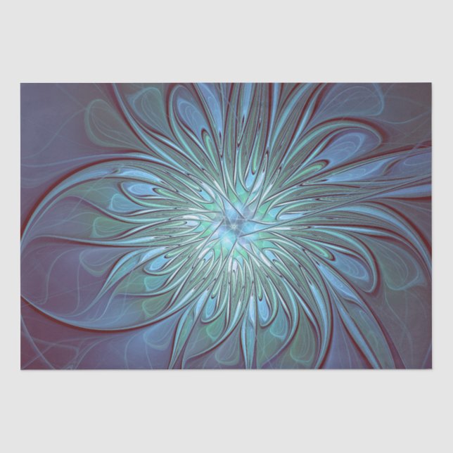 Modernes Abstraktes Trendy Blue Blume Fraktal Art Seidenpapier (Vorderseite)