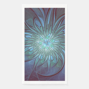 Modernes Abstraktes Trendy Blue Blume Fraktal Art Serviette