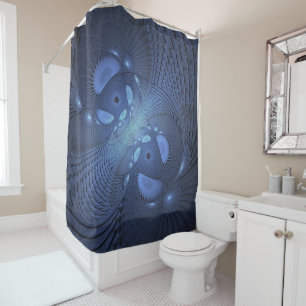 Modernes Abstraktes Trendy Dusk Blue Fraktal Art C Duschvorhang