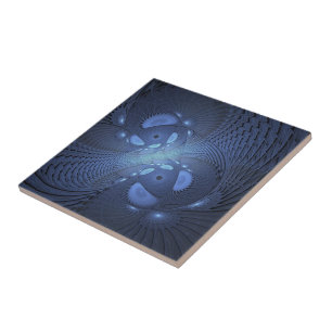 Modernes Abstraktes Trendy Dusk Blue Fraktal Art C Fliese
